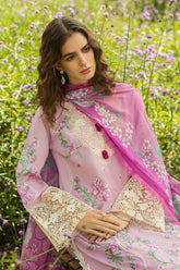 Unstitched 3-PC Chikan Embroidered Lawn Hemline Secret Garden By Mushq | Lavendar whispers